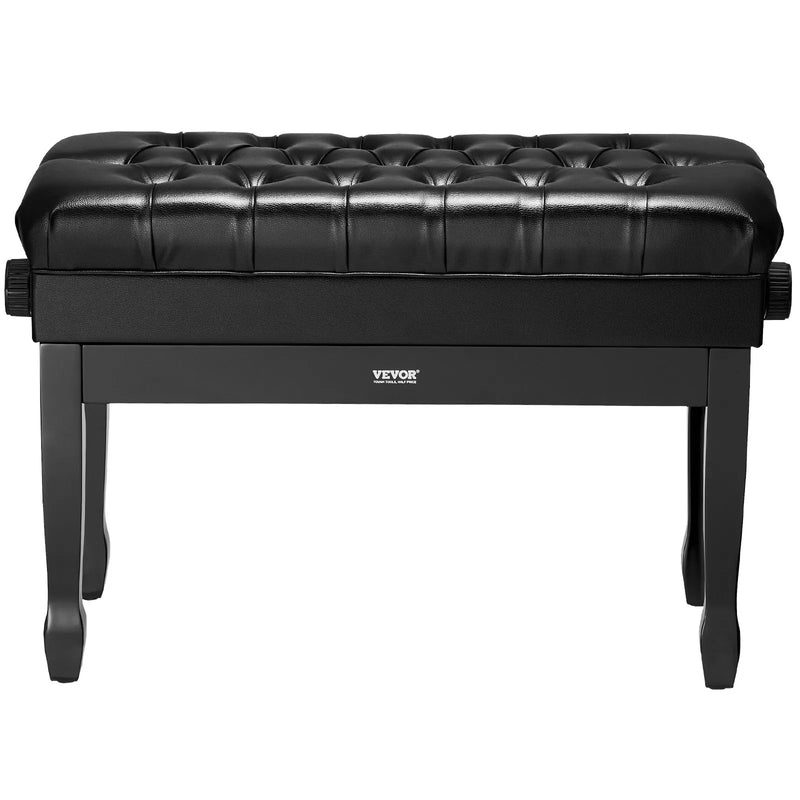 VEVOR regulējams klaviatūras soliņš ar uzglabāšanas nodalījumu, polsterētu sēdvietu un koka grāmatu plauktu, 750 × 360 × 515 mm