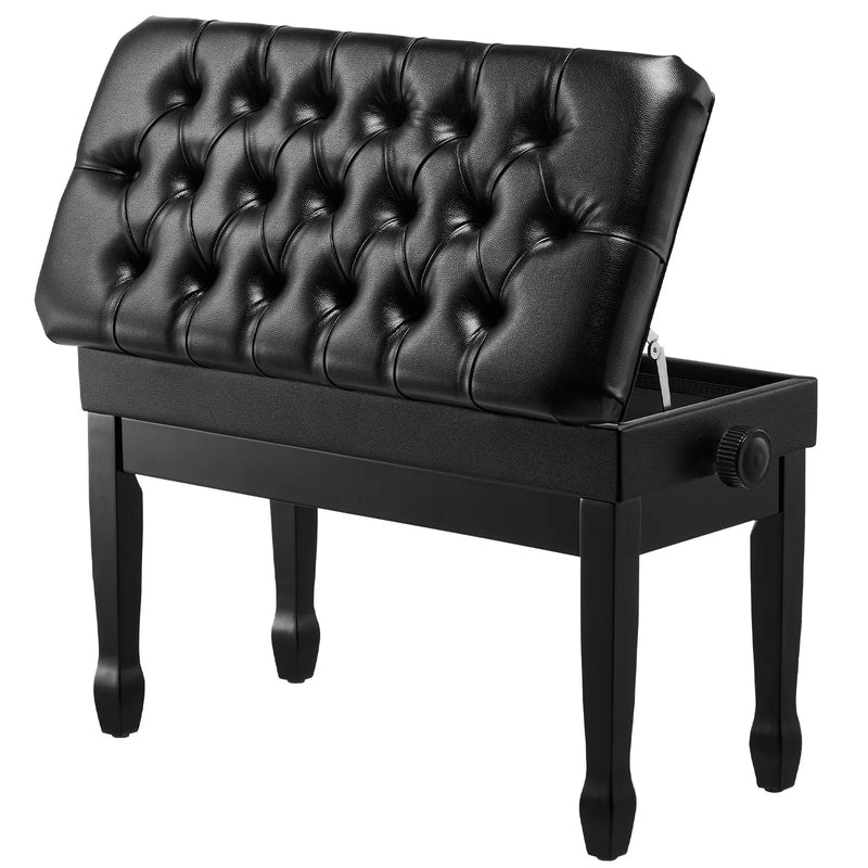 VEVOR regulējams klaviatūras soliņš ar uzglabāšanas nodalījumu, polsterētu sēdvietu un koka grāmatu plauktu, 750 × 360 × 515 mm