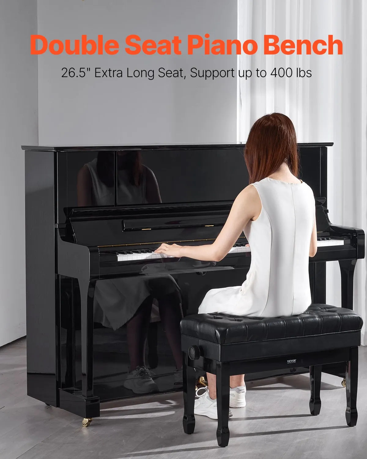 VEVOR Adjustable Duet Piano Bench 75 cm with Storage Compartment and Book Shelf