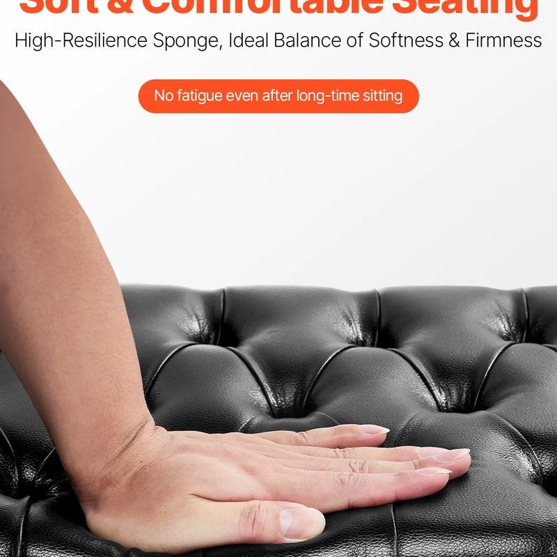 VEVOR regulējams klaviatūras soliņš ar uzglabāšanas nodalījumu, polsterētu sēdvietu un koka grāmatu plauktu, 750 × 360 × 515 mm