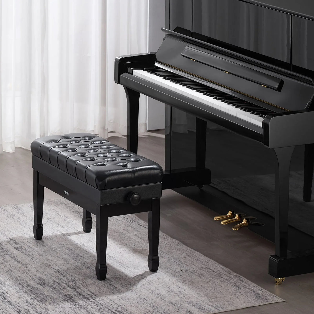 VEVOR Adjustable Duet Piano Bench 75 cm with Storage Compartment and Book Shelf