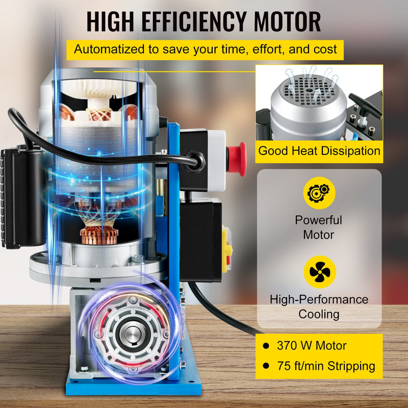 VEVOR Elektriskā vadu noņemšanas mašīna, 1,5–40 mm automātiska vadu noņemšanas mašīna, 11 kanāli, 10 asmeņi, vadu lobīšanas ātrums 23 m/min, vara vadu pārstrādei