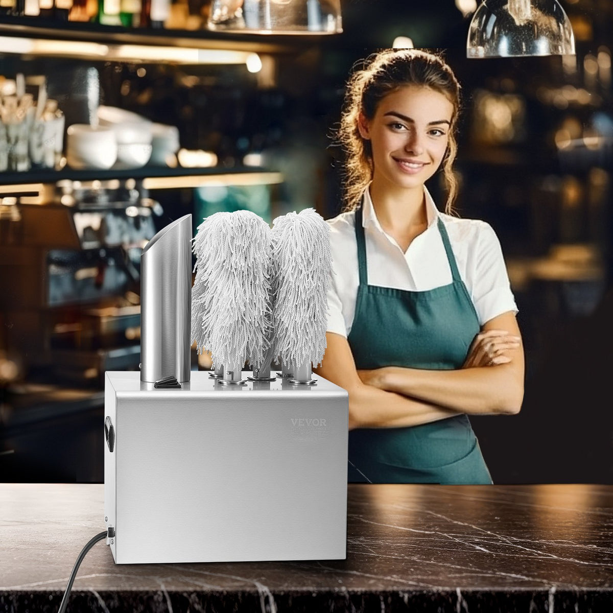 VEVOR Wine Glass Polisher with 5 Brushes, 330 Glasses per Hour, for Bar and Restaurant
