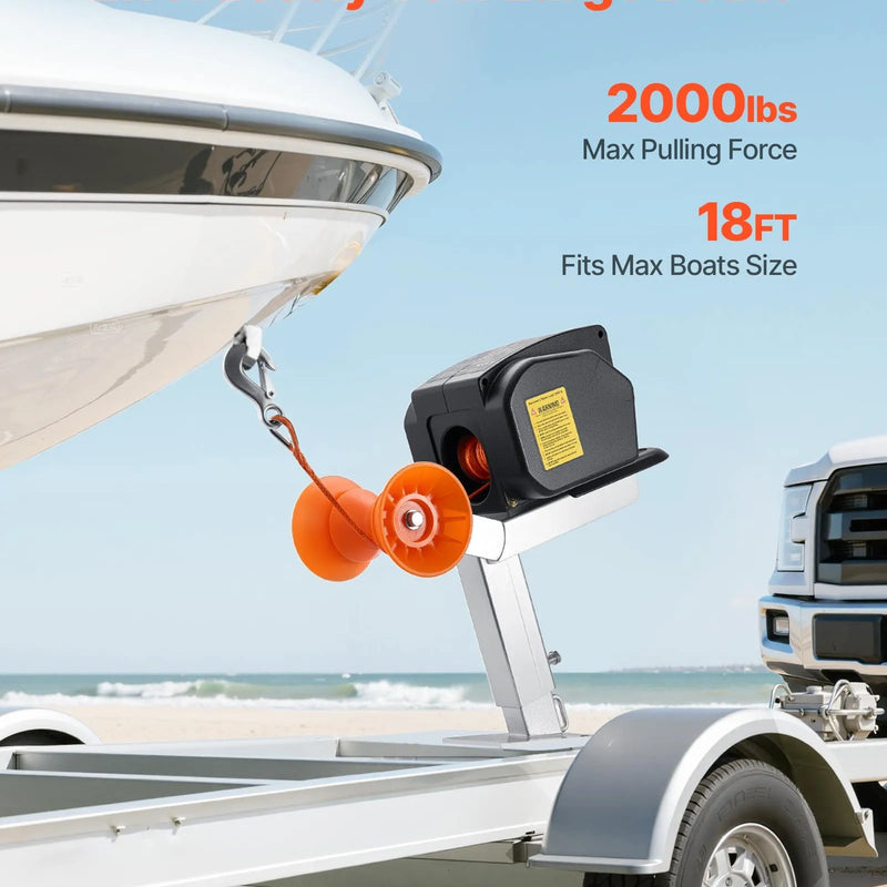 VEVOR elektriskā laivu vinča 12 V DC, 300 W, reversējama piekabes vinča laivām līdz 900 kg, ar ievelkšanas, izvilkšanas un brīvskrējiena režīmu, vadu pulti un rokas kloķi.