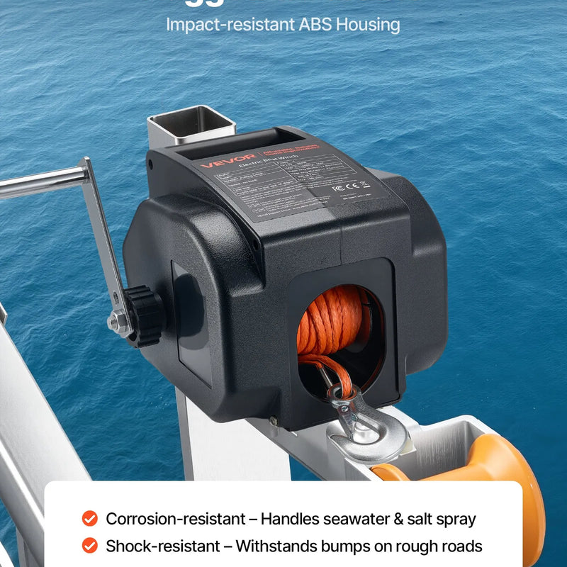 VEVOR elektriskā laivu vinča 12 V DC, 300 W, reversējama piekabes vinča laivām līdz 900 kg, ar ievelkšanas, izvilkšanas un brīvskrējiena režīmu, vadu pulti un rokas kloķi.