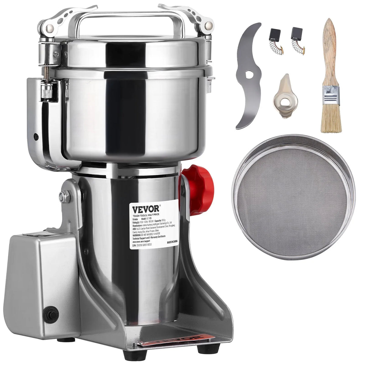 VEVOR Electric Grain and Spice Grinder 2500 g, 2500 W, Commercial, Stainless Steel