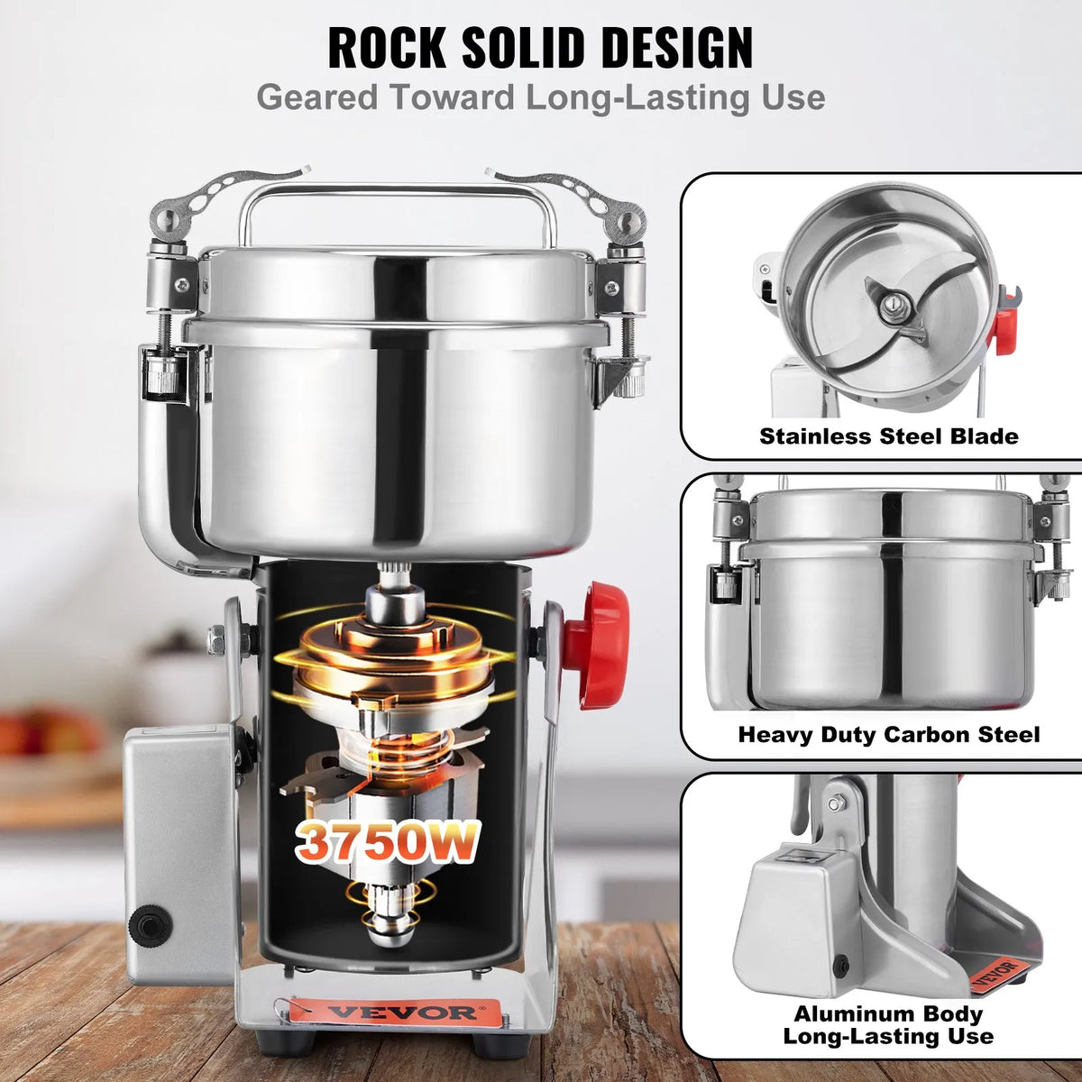 VEVOR Electric Grain and Spice Grinder 2500 g, 2500 W, Commercial, Stainless Steel