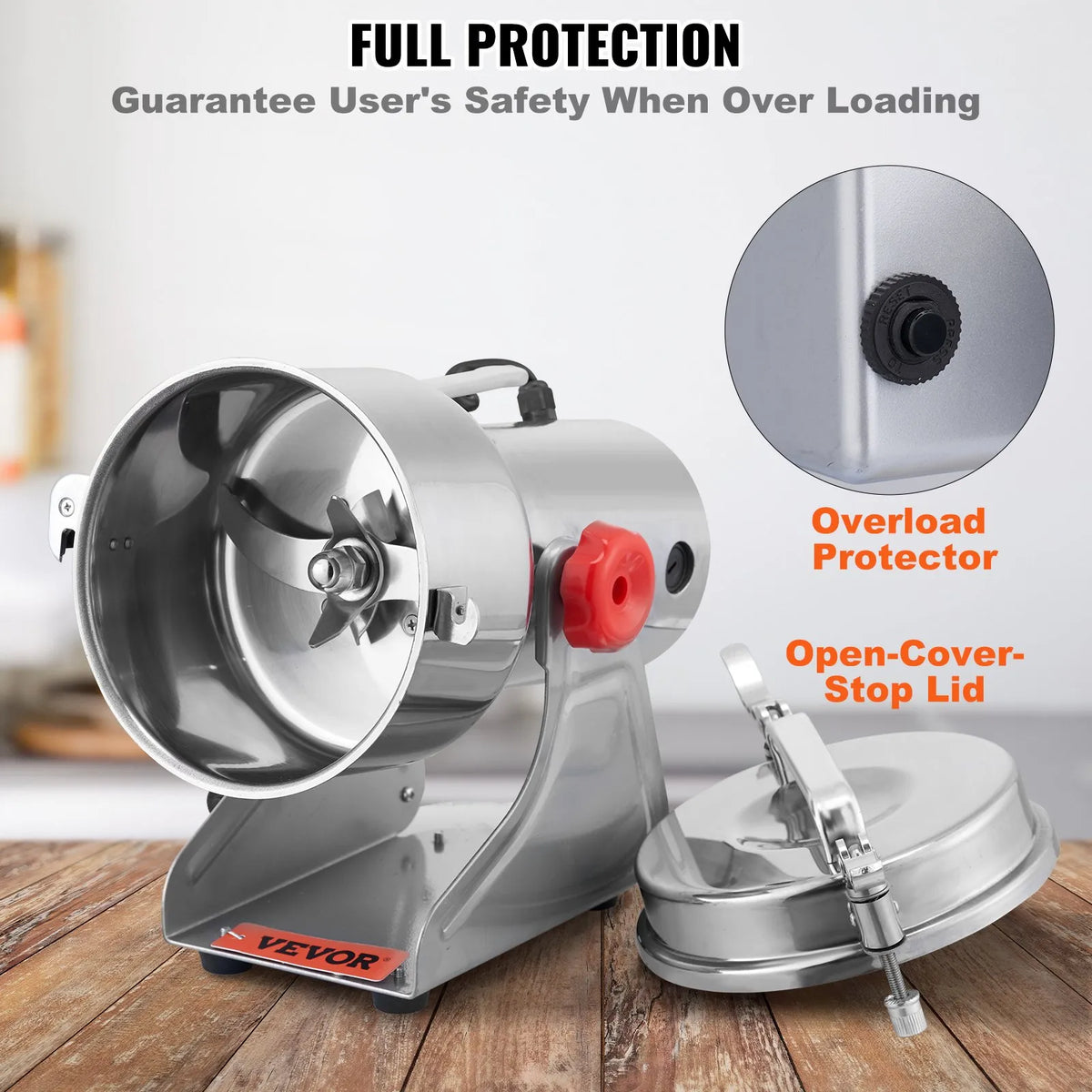 VEVOR Electric Grain and Spice Grinder 2500 g, 2500 W, Commercial, Stainless Steel
