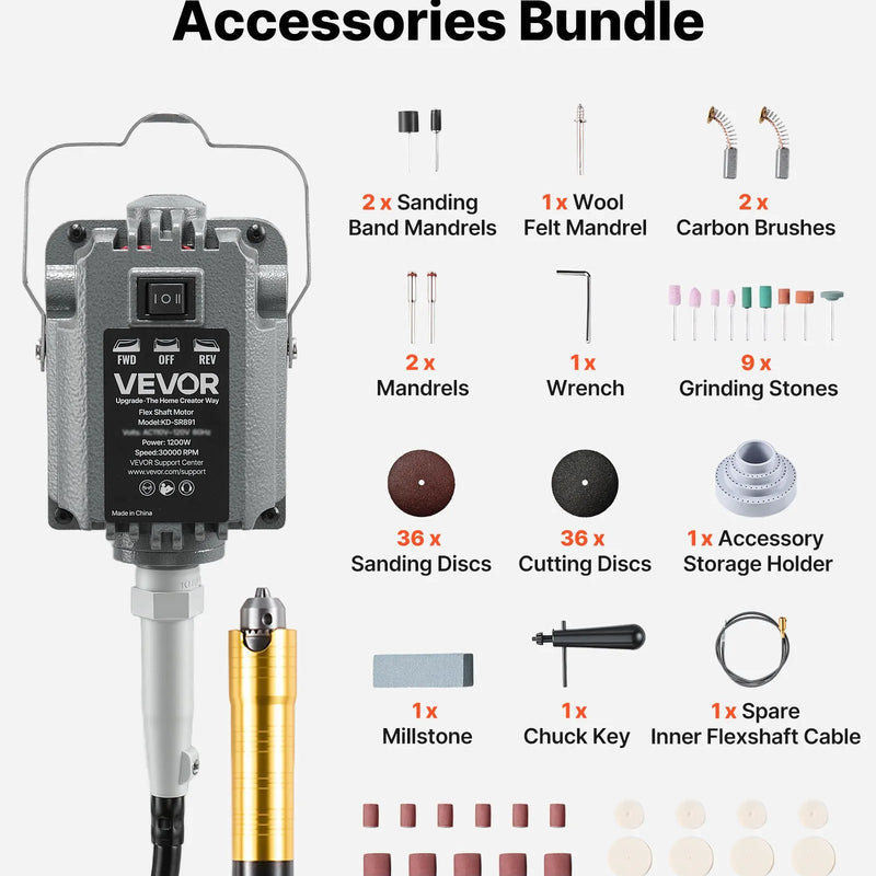 VEVOR elastīgās vārpstas slīpmašīna, 1200 W, 30 000 apgr./min elektriska rotācijas instrumenta komplekts ar kājas pedāļa vadību, piekarināms gravieris/slīpmašīna ar 112 piederumiem slīpēšanai, pulēšanai, apdarei un griešanai