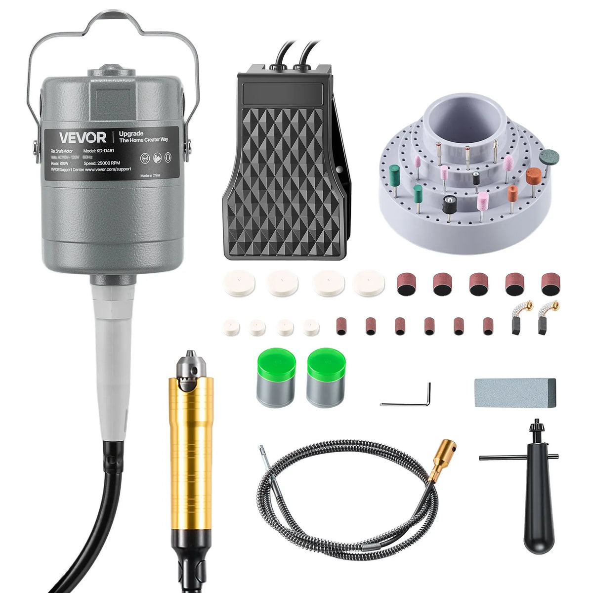 VEVOR Flexible Shaft Grinder, 780 W, 25,000 RPM Electric Rotary Tool with Foot Pedal Control, Hanging Engraver/Grinder with 112 Accessory Kit for Grinding, Polishing, Finishing and Cutting