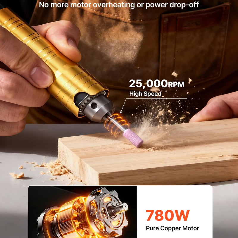 VEVOR elastīgās vārpstas slīpmašīna, 780 W, 25 000 apgr./min elektrisks rotācijas instruments ar kājas pedāļa vadību, piekarināms gravieris/slīpmašīna ar 112 piederumu komplektu slīpēšanai, pulēšanai, apdarei un griešanai