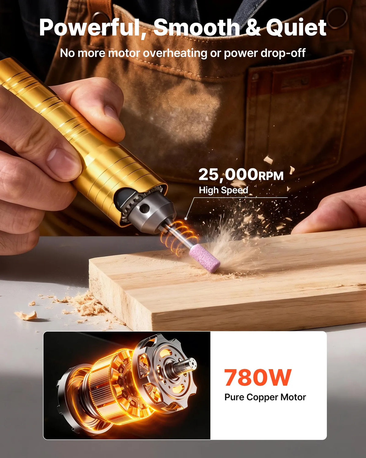 VEVOR Flexible Shaft Grinder, 780 W, 25,000 RPM Electric Rotary Tool with Foot Pedal Control, Hanging Engraver/Grinder with 112 Accessory Kit for Grinding, Polishing, Finishing and Cutting