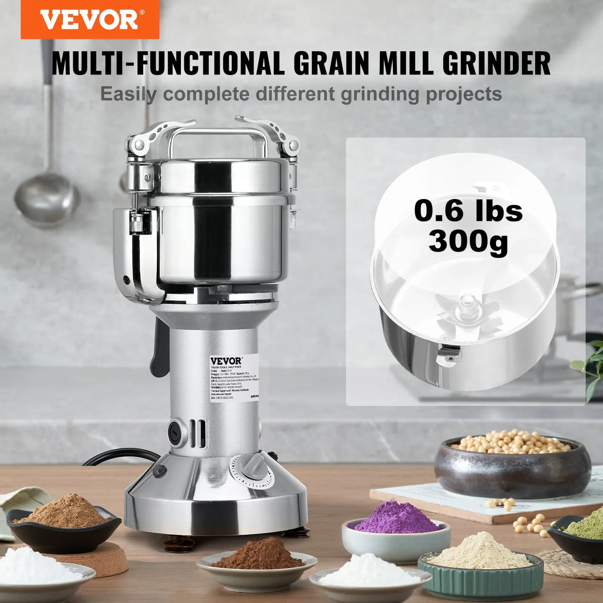 VEVOR Commercial Spice Grinder 300 g with High-Performance Motor