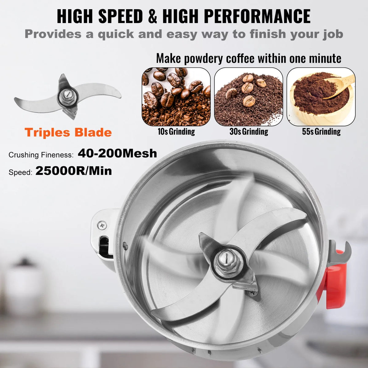 VEVOR Commercial Spice Grinder 300 g with High-Performance Motor