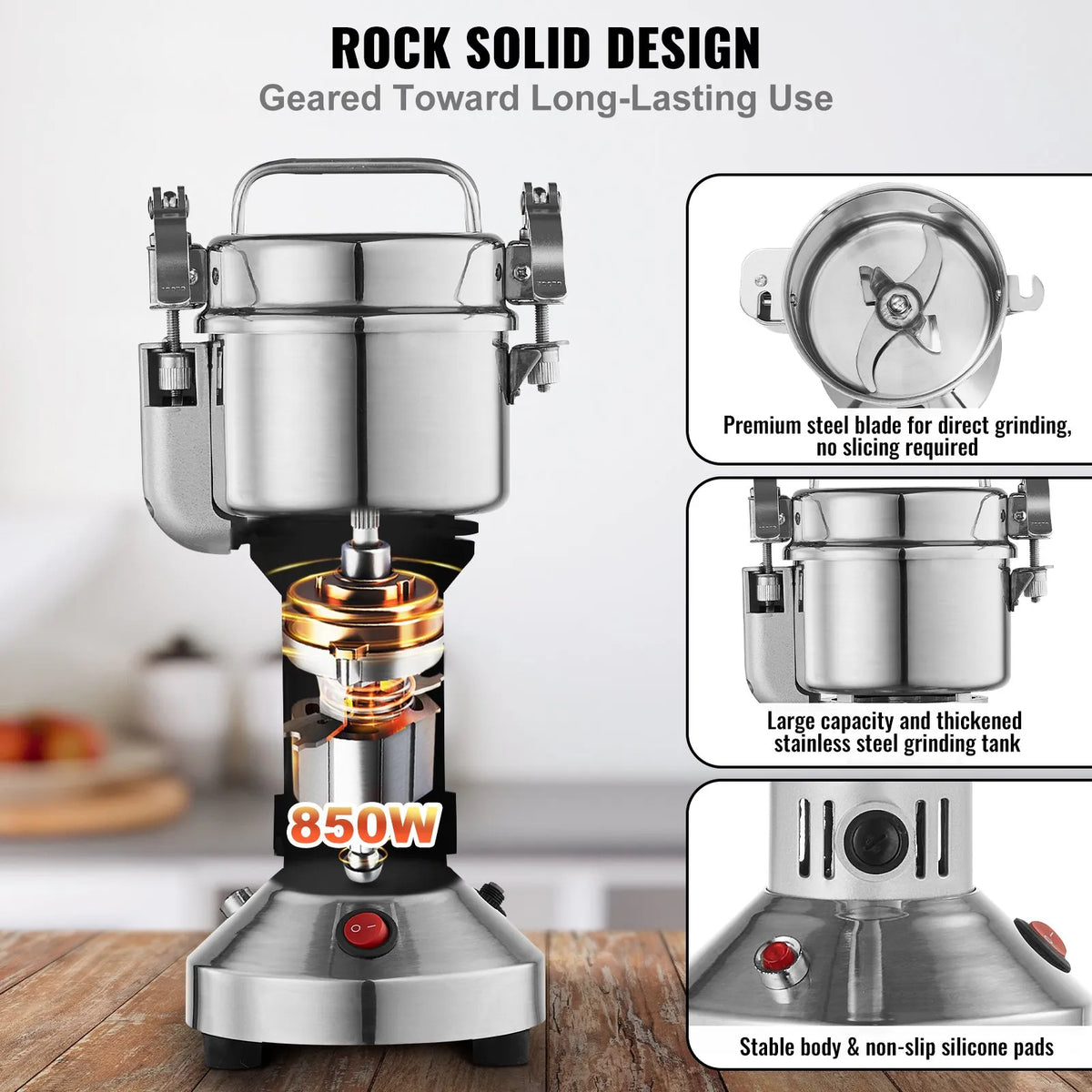 VEVOR Electric Spice Grinder 150 g, 850 W, Stainless Steel Pulveriser, Straight Type
