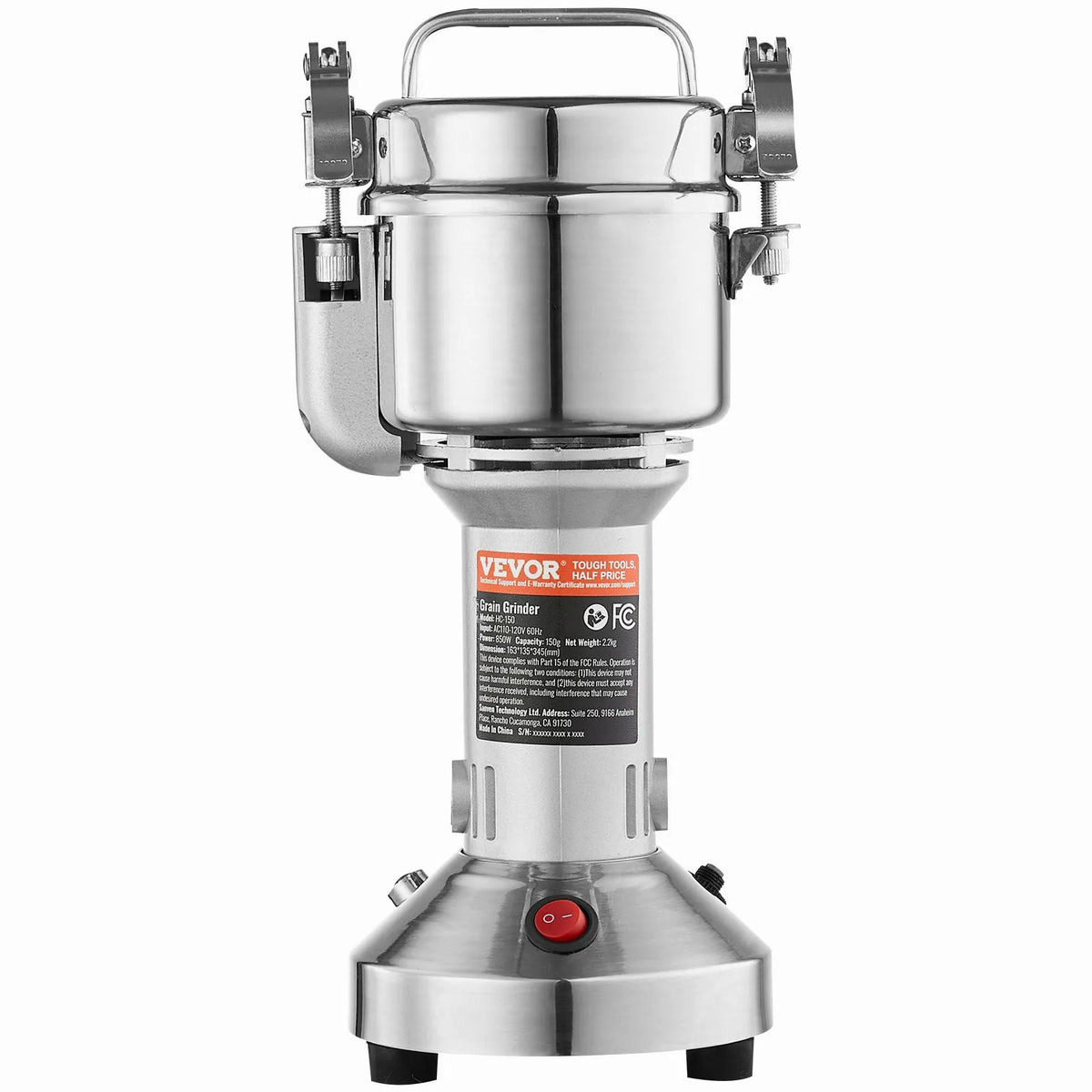 VEVOR Electric Spice Grinder 150 g, 850 W, Stainless Steel Pulveriser, Straight Type