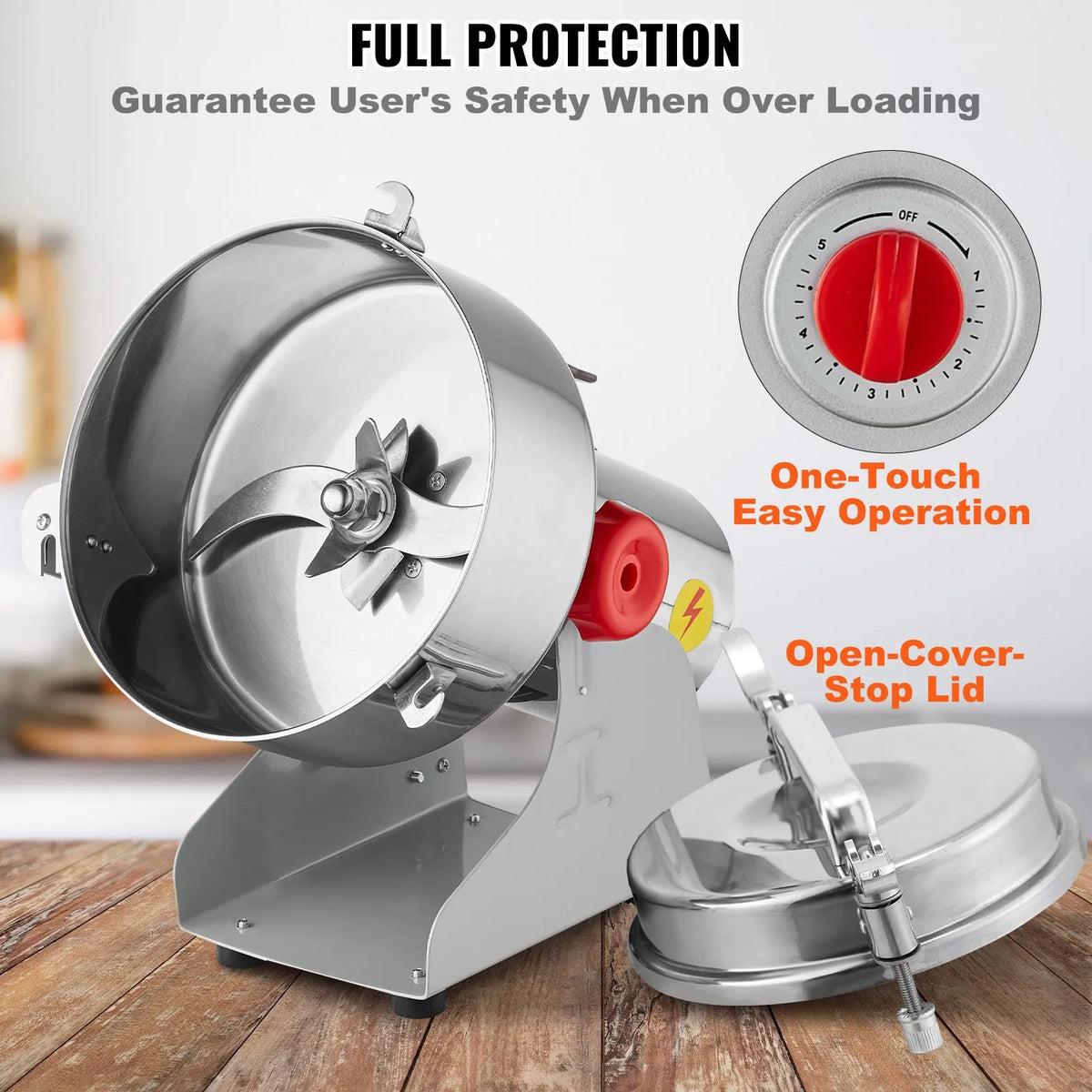 VEVOR Electric Grain Grinder 2000 g, 3400 W, Stainless Steel Pulveriser, Swing Type
