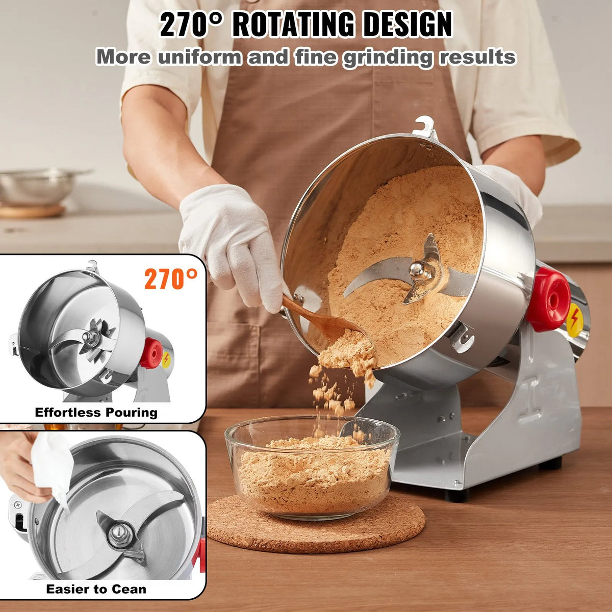 VEVOR Electric Grain Grinder 2000 g, 3400 W, Stainless Steel Pulveriser, Swing Type