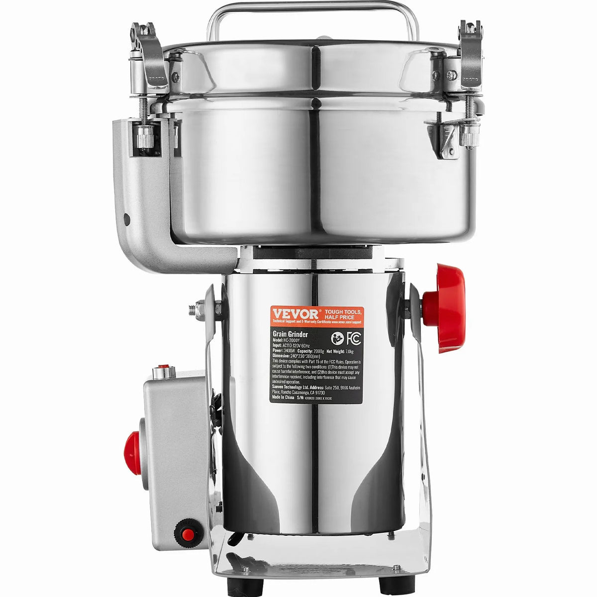 VEVOR Electric Grain Grinder 2000 g, 3400 W, Stainless Steel Pulveriser, Swing Type