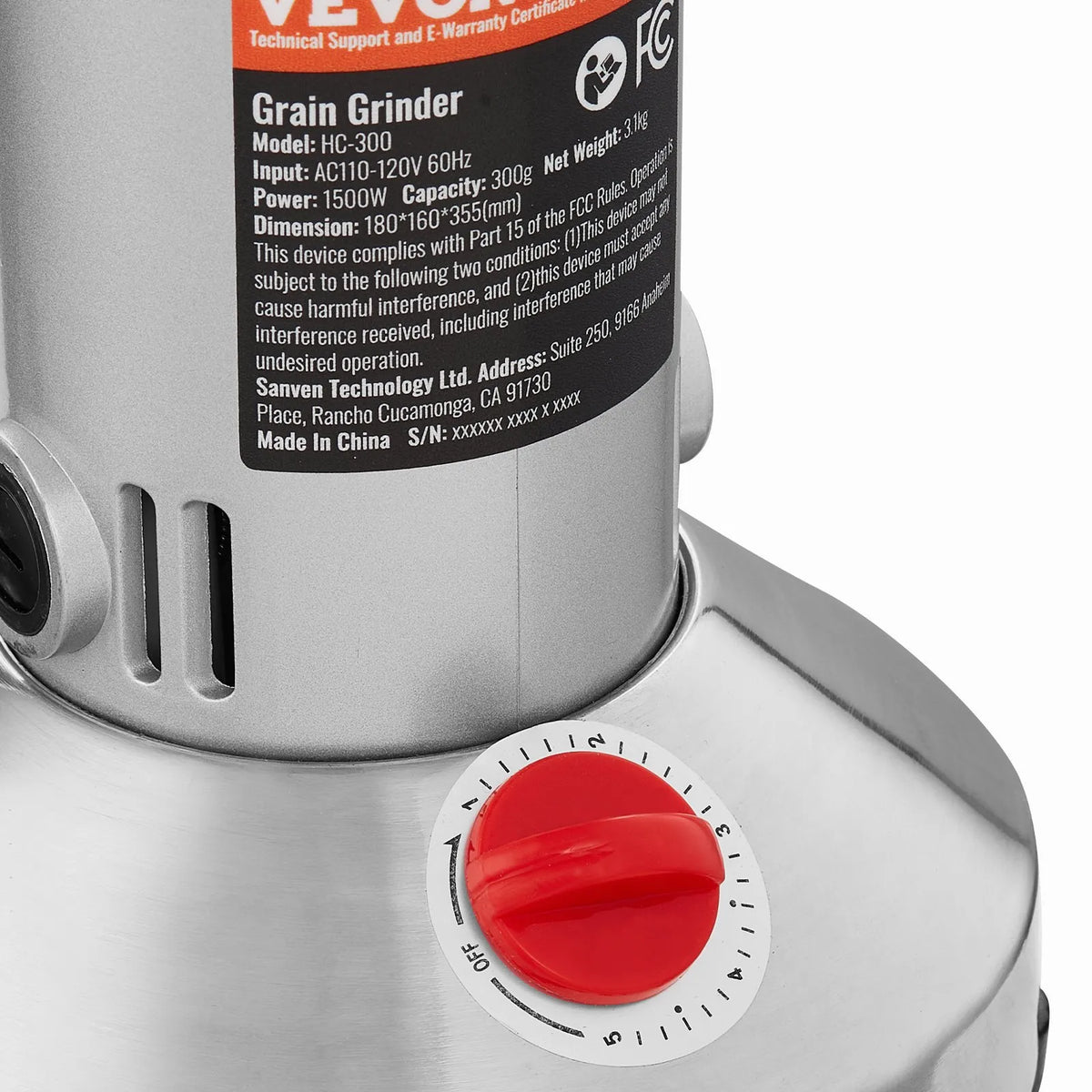 VEVOR Electric Grain Grinder 300 g, 1500 W, Stainless Steel Pulveriser, Straight Type