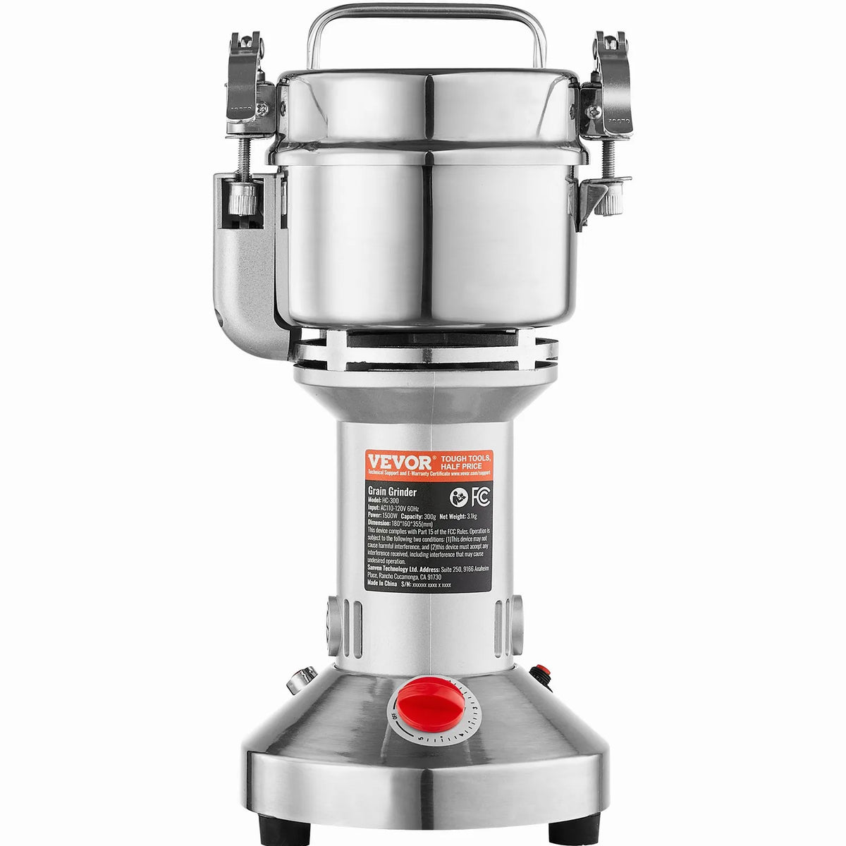VEVOR Electric Grain Grinder 300 g, 1500 W, Stainless Steel Pulveriser, Straight Type