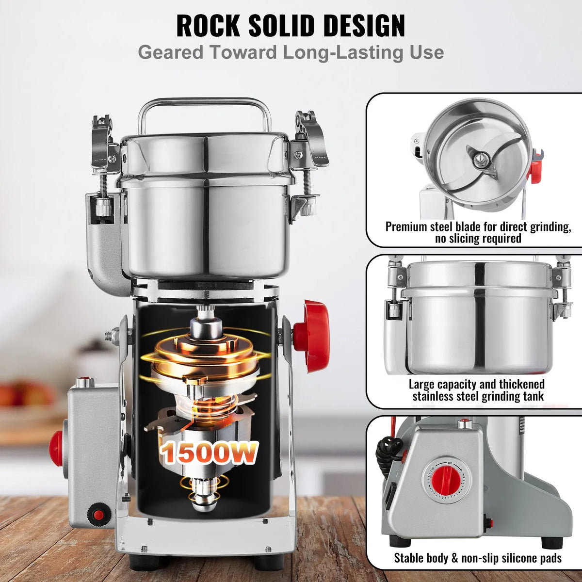 VEVOR Electric Grain Grinder 300 g, 1500 W, Stainless Steel Pulveriser, Swing Type