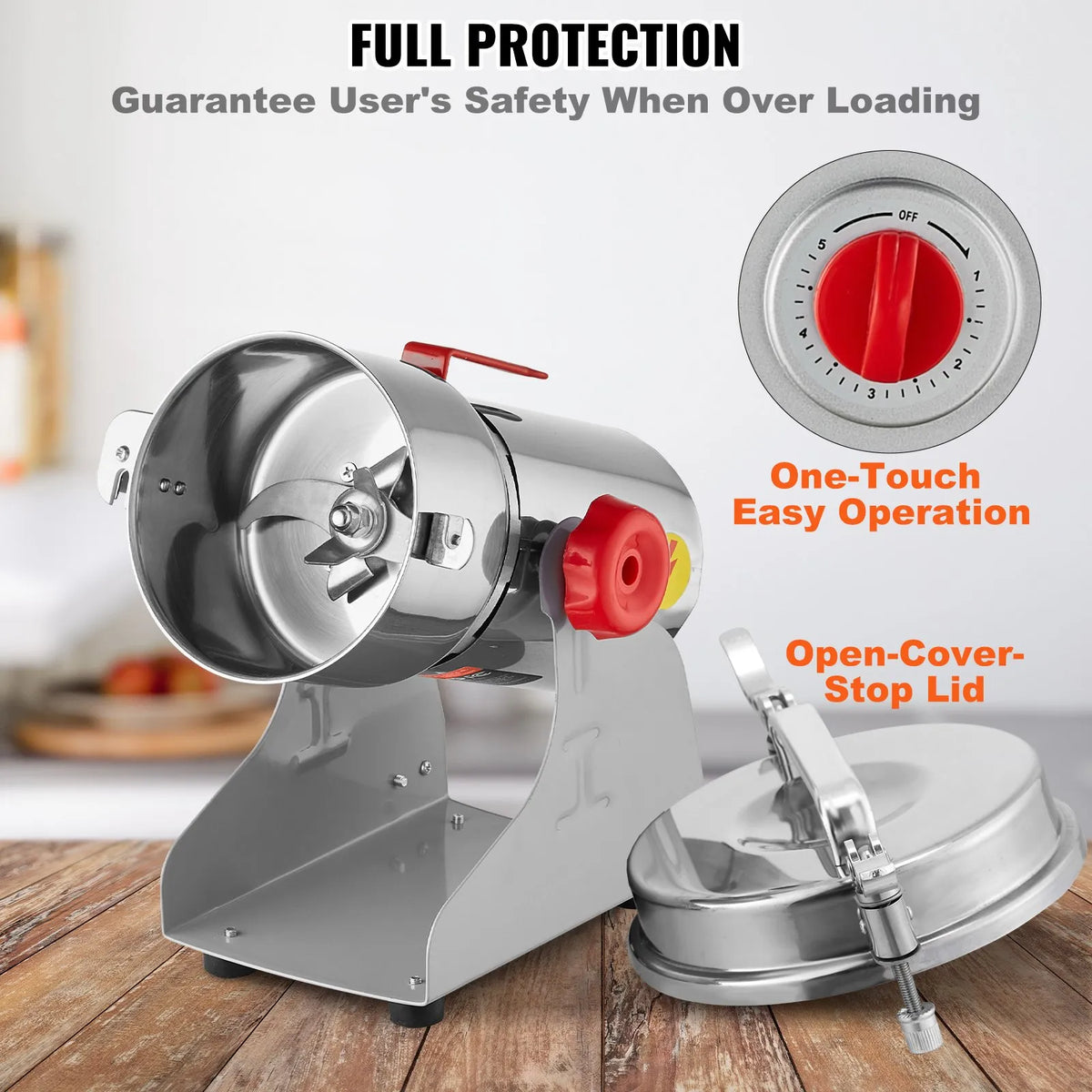 VEVOR Electric Grain Grinder 300 g, 1500 W, Stainless Steel Pulveriser, Swing Type