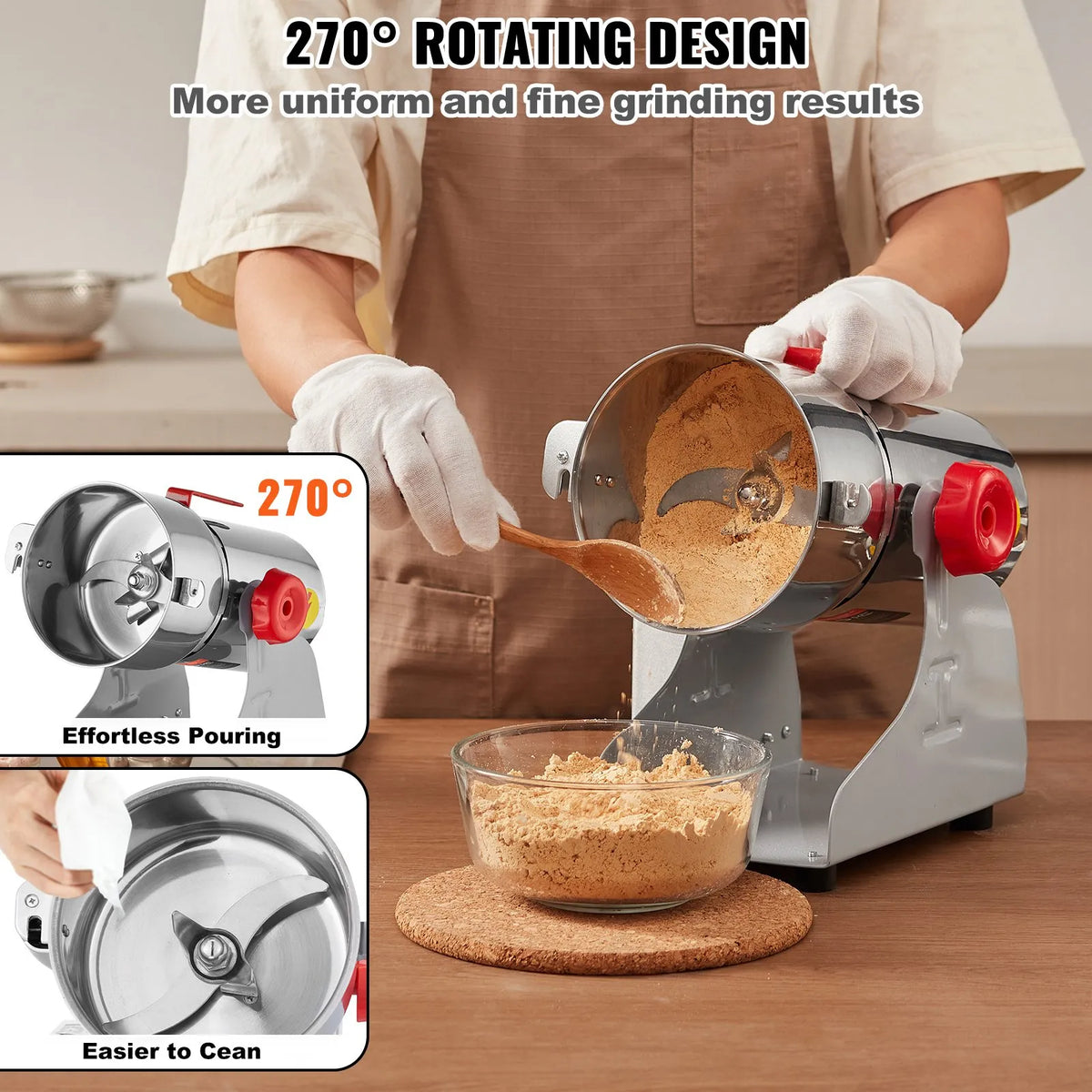 VEVOR Electric Grain Grinder 300 g, 1500 W, Stainless Steel Pulveriser, Swing Type