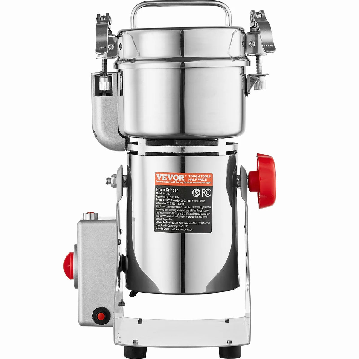 VEVOR Electric Grain Grinder 300 g, 1500 W, Stainless Steel Pulveriser, Swing Type