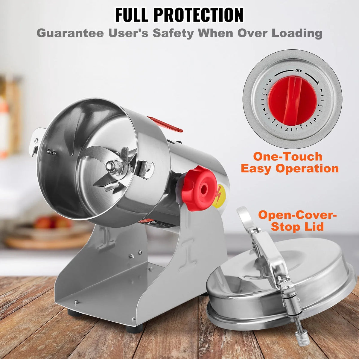 VEVOR Electric Grain Grinder 500 g, 2000 W, Stainless Steel Pulveriser, Swing Type