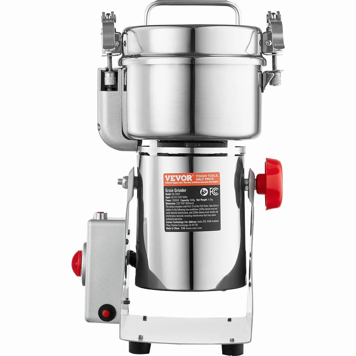 VEVOR Electric Grain Grinder 500 g, 2000 W, Stainless Steel Pulveriser, Swing Type