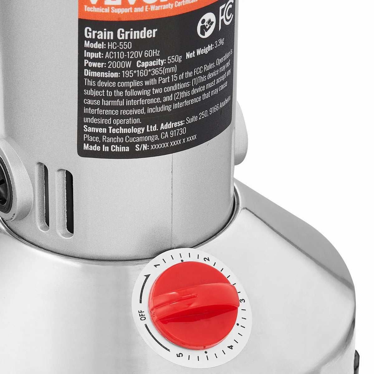 VEVOR Electric Grain Grinder 550 g, 2000 W, Stainless Steel Pulveriser, Straight Type