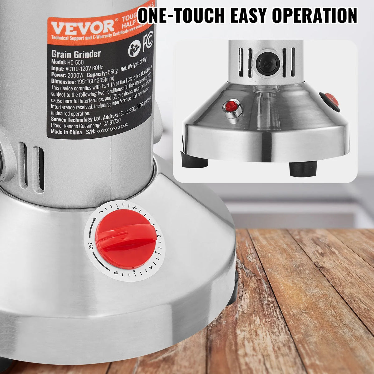 VEVOR Electric Grain Grinder 550 g, 2000 W, Stainless Steel Pulveriser, Straight Type