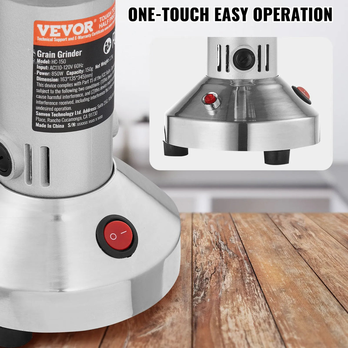 VEVOR Electric Grain Grinder 750 g, 2000 W, Stainless Steel Pulveriser, Straight Type