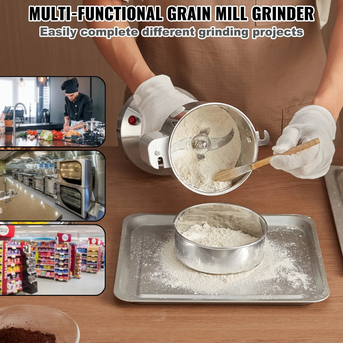 VEVOR Electric Grain Grinder 750 g, 2000 W, Stainless Steel Pulveriser, Straight Type