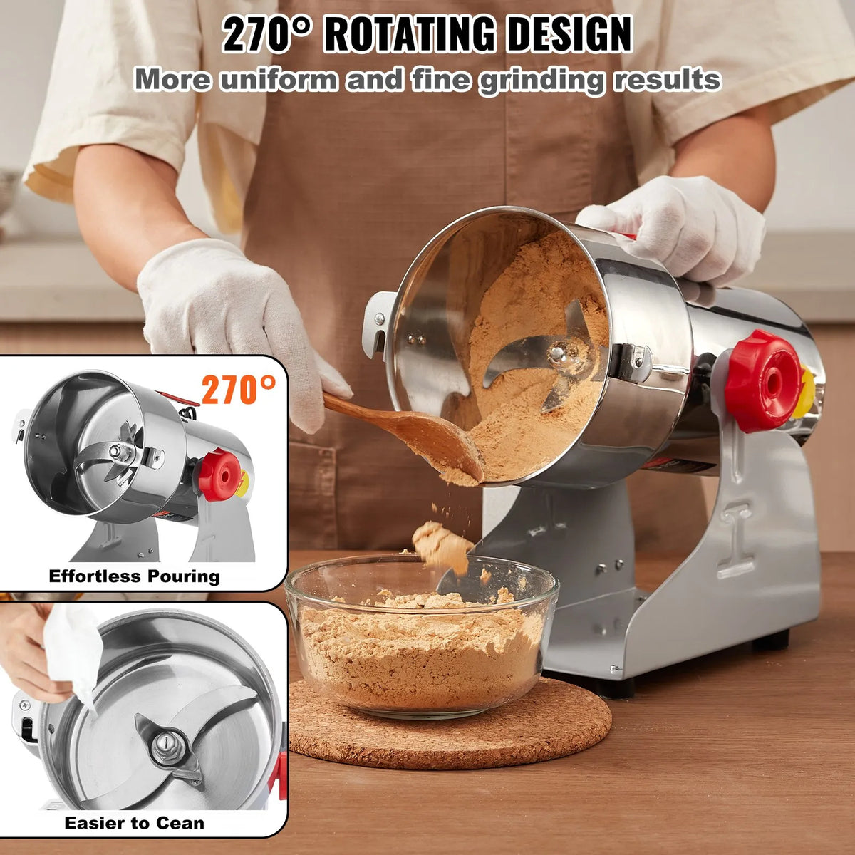 VEVOR Electric Grain Grinder 750 g, 2000 W, Stainless Steel Pulveriser, Swing Type