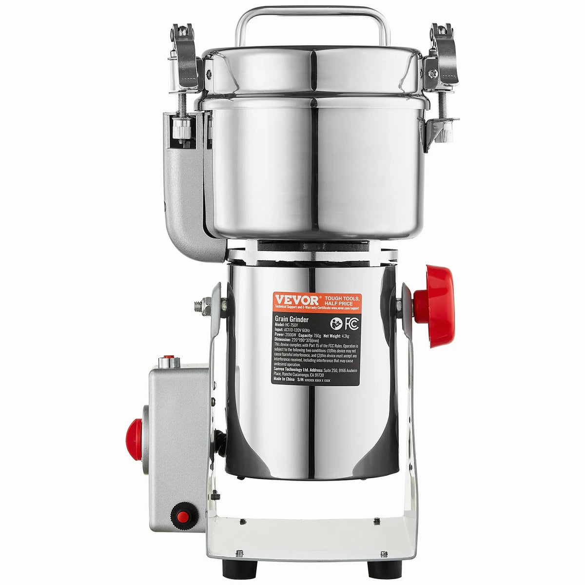 VEVOR Electric Grain Grinder 750 g, 2000 W, Stainless Steel Pulveriser, Swing Type