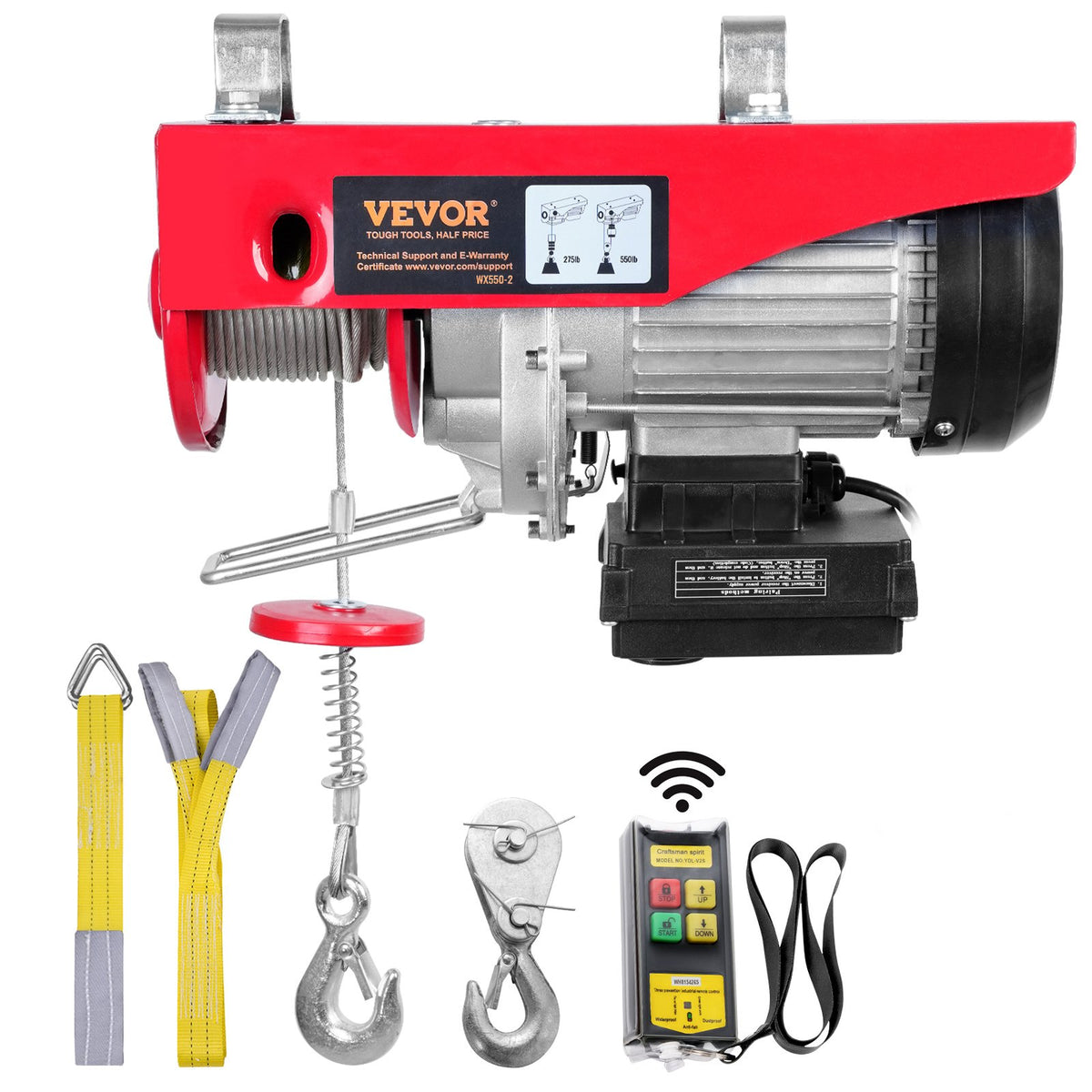 VEVOR Electric Hoist, 250 kg Lifting Capacity, 510 W, 220 V Steel Rope Winch with Wireless Remote Control, 12 m Lifting Height (Single Rope), Pure Copper Motor, Suitable for Garage, Warehouse, Factory