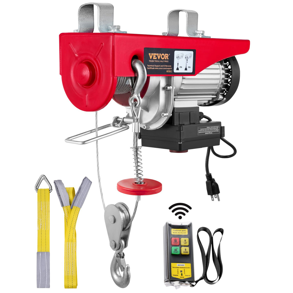 VEVOR Electric Hoist, 250 kg Lifting Capacity, 510 W, 220 V Steel Rope Winch with Wireless Remote Control, 12 m Lifting Height (Single Rope), Pure Copper Motor, Suitable for Garage, Warehouse, Factory