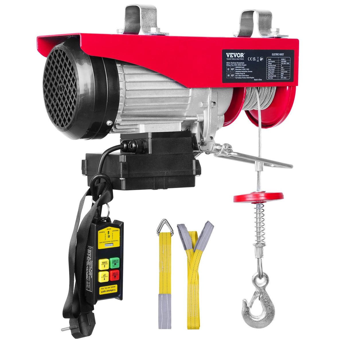VEVOR Electric Hoist, 400 kg Lifting Capacity, 850 W, 220 V Steel Wire Rope Winch with Wireless Remote Control, 12 m Lifting Height (Single Rope), Pure Copper Motor, Suitable for Garage, Warehouse, Factory