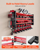 VEVOR sienas stiprināms elektroinstrumentu organizators, 4 līmeņu plaukts ar 8 urbju turētājiem, instrumentu turētājs ar sānu perforētajām plāksnēm, garāžas plaukts garāžai, darba galdam un darbnīcai