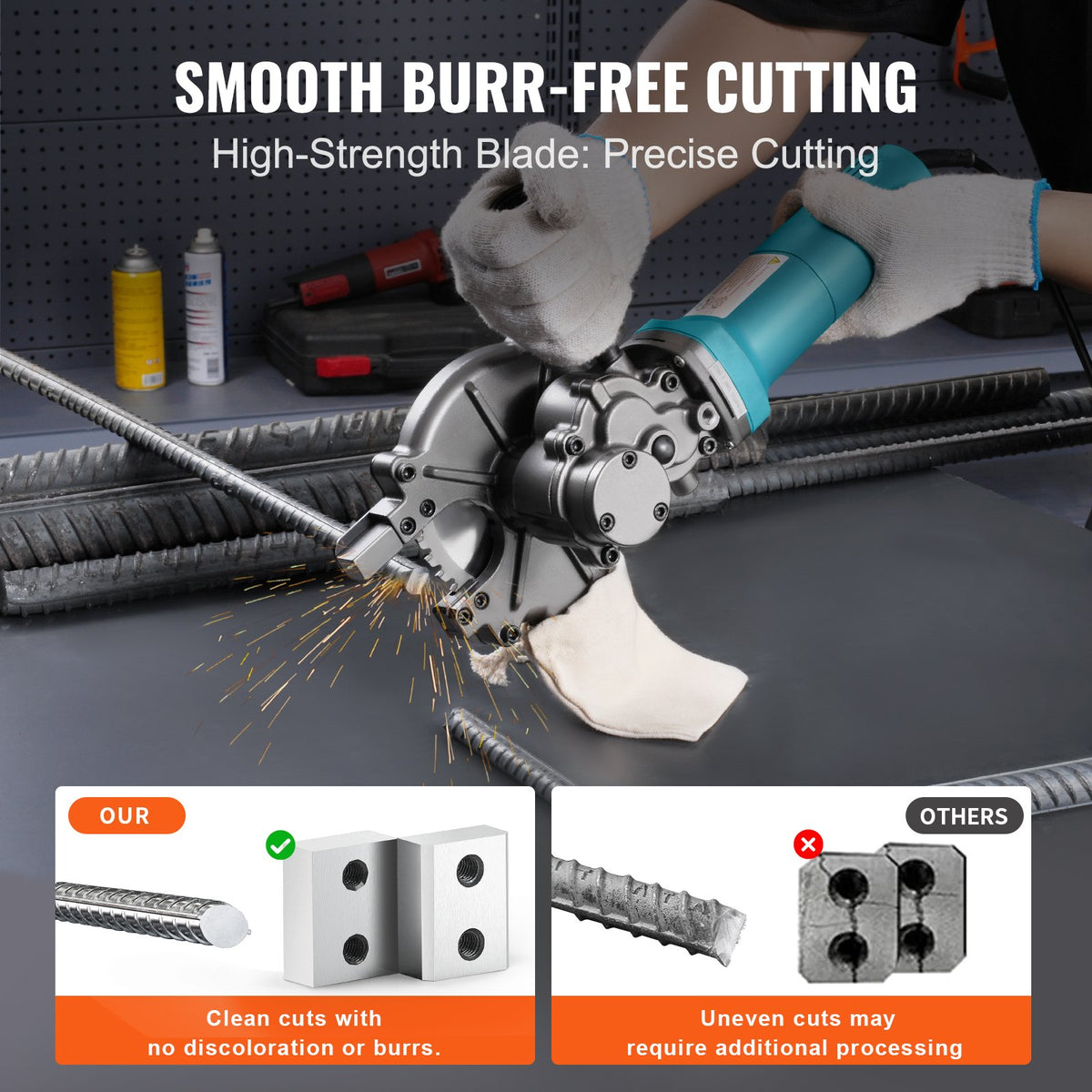 VEVOR Electric Rebar Cutter, 1100 W Portable Model, Cutting Range 4–40 mm, High-Power Steel and Concrete Rebar Cutter with Auxiliary Handle and Tool Case, Model RD-10