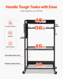 VEVOR 4 līmeņu instrumentu organizatora rati ar 68 kg slodzi, grīdas statīvs ar riteņiem urbju turētājam un stabilu uzglabāšanas plauktu, izturīgi rati darbnīcai un garāžai, melni