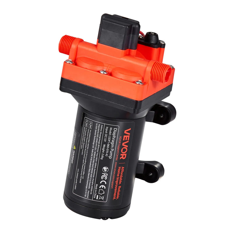 VEVOR kempera ūdens sūknis, 12 V DC, 22,7 l/min, 4 kameru pašuzsūcošs diafragmas sūknis ar automātisko spiediena slēdzi, maks. spiediens 4,8 bar, darbība pēc pieprasījuma kemperiem, karavānām, laivām, jahtām un automazgāšanai
