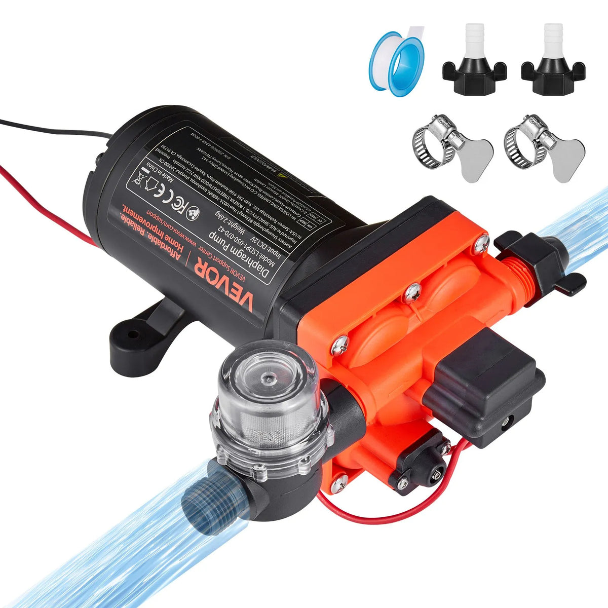VEVOR Caravan Water Pump, 12 V DC, 18.9 l/min, 4 Chamber Self-Priming Diaphragm Pump with Automatic Pressure Switch, Max Pressure 4.8 bar, On-Demand Operation for Caravans, Motorhomes, Boats, Yachts and Car Washing