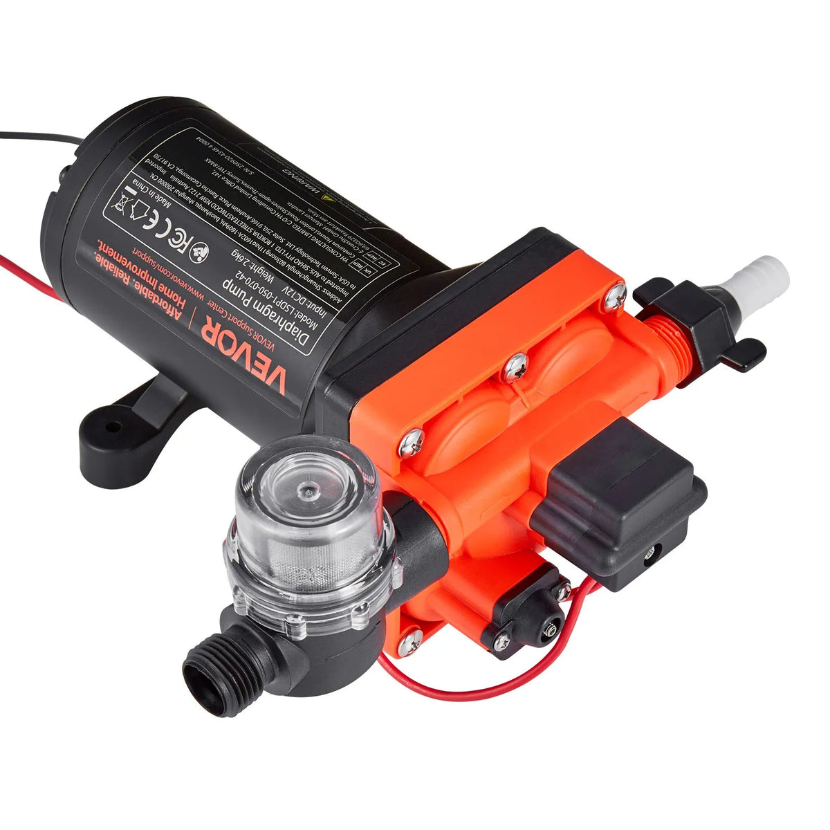 VEVOR Caravan Water Pump, 12 V DC, 18.9 l/min, 4 Chamber Self-Priming Diaphragm Pump with Automatic Pressure Switch, Max Pressure 4.8 bar, On-Demand Operation for Caravans, Motorhomes, Boats, Yachts and Car Washing
