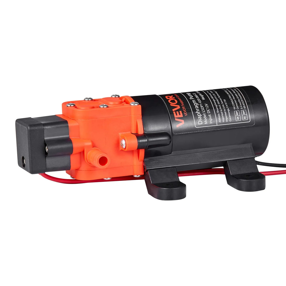 VEVOR Water Pressure Pump, 12 V DC, 4.5 l/min, 2 Chamber Self-Priming Diaphragm Pump with 2 Hose Clamps, Max Pressure 5.5 bar, Quiet Operation for Campers, Caravans, Boats and Garden Watering