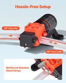 VEVOR ūdens spiediena sūknis, 12 V DC, 4,5 l/min, 2 kameru pašuzsūcošs diafragmas sūknis ar 2 šļūteņu skavām, maks. spiediens 5,5 bar, klusa darbība kemperiem, karavānām, laivām un dārza apūdeņošanai