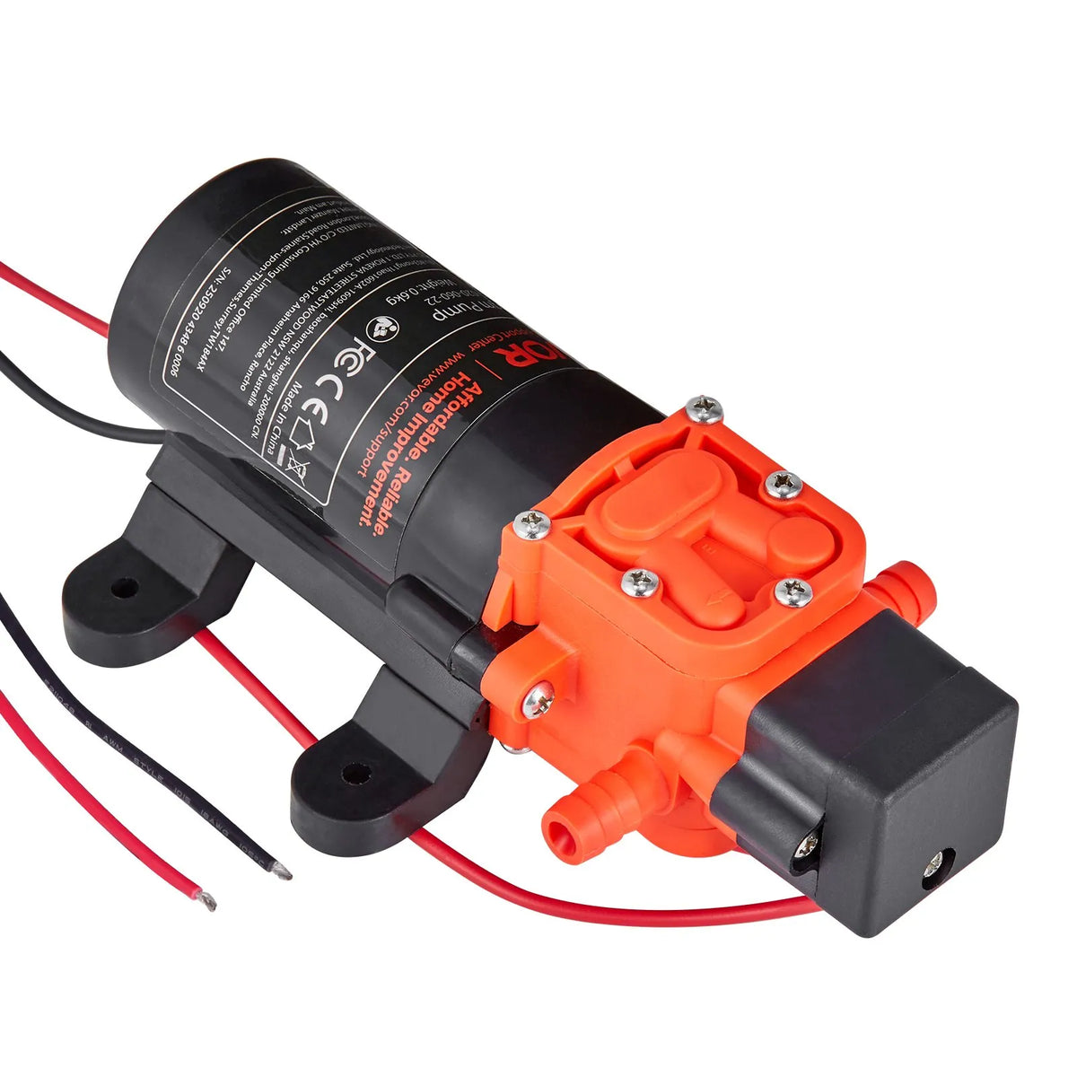 VEVOR Water Pressure Pump, 12 V DC, 4.5 l/min, 2 Chamber Self-Priming Diaphragm Pump with 2 Hose Clamps, Max Pressure 5.5 bar, Quiet Operation for Campers, Caravans, Boats and Garden Watering