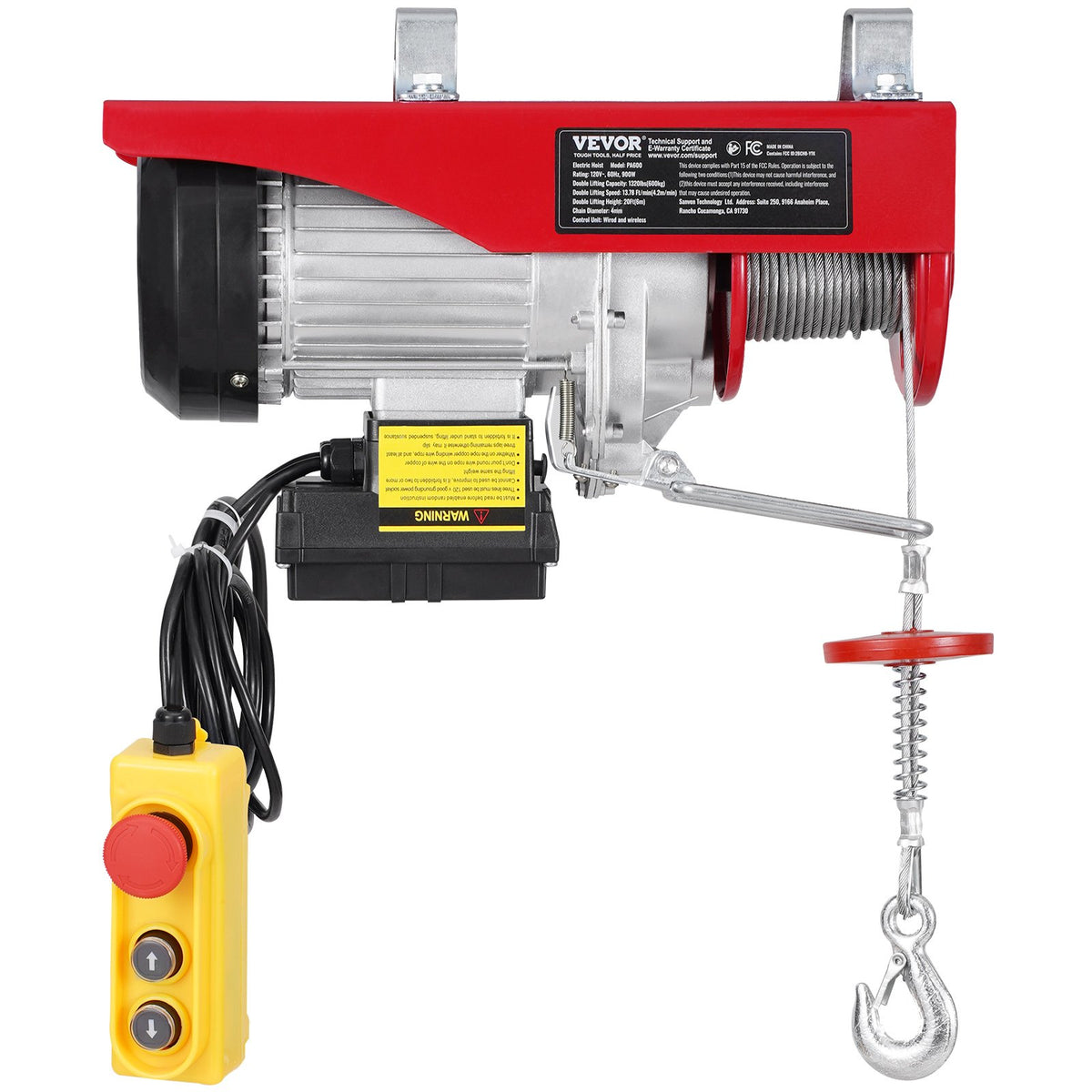VEVOR Electric Hoist, 600 kg Winch, 100 m Wireless Remote and 4.3 m Wired Remote
